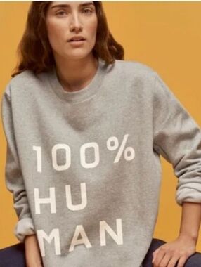 Everlane Womens "100% Human" Typography Sweatshirt Heather Grey Size Small